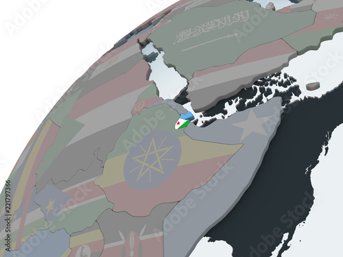 Djibouti with flag on globe