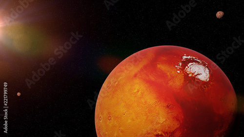 Fototapeta Naklejka Na Ścianę i Meble -  planet Mars during the Martian winter lit by the distant Sun 