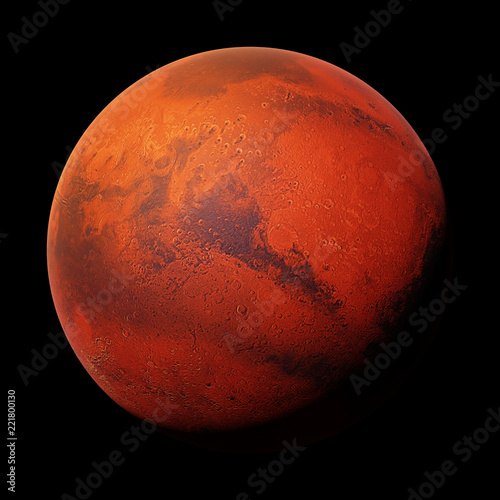 Fototapeta Naklejka Na Ścianę i Meble -  the red planet Mars, isolated on black background