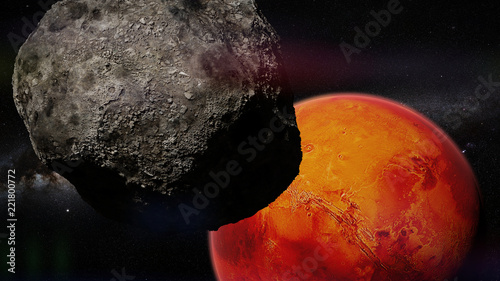 Fototapeta Naklejka Na Ścianę i Meble -  on of the moons of Mars in front of the red planet