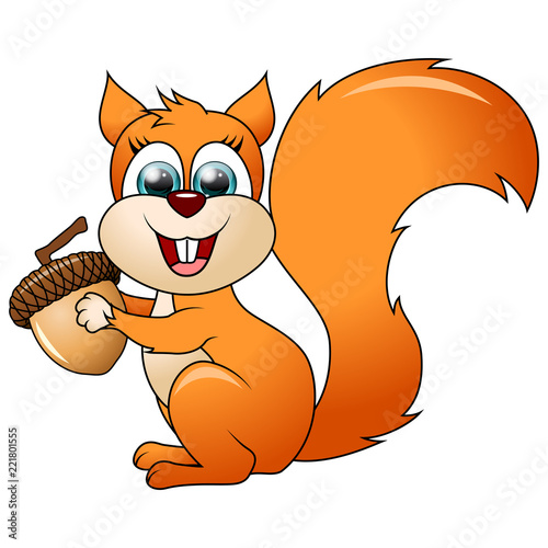 Cartoon funny squirrel isolated on white background. Vector Illustration