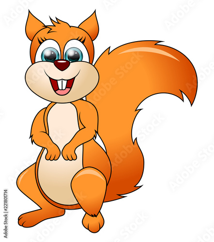Cartoon funny squirrel isolated on white background. Vector Illustration
