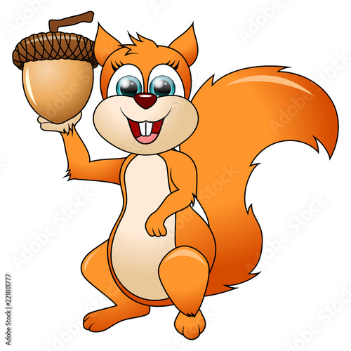 Cartoon funny squirrel isolated on white background. Vector Illustration