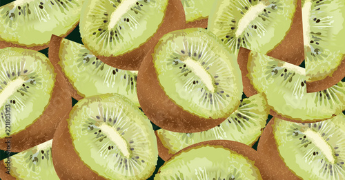 Kiwi pattern Vector realistic. Detailed 3d illustration fruits banners