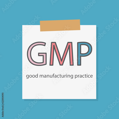 GMP Good Manufacturing Practice written in a notebook paper- vector illustration