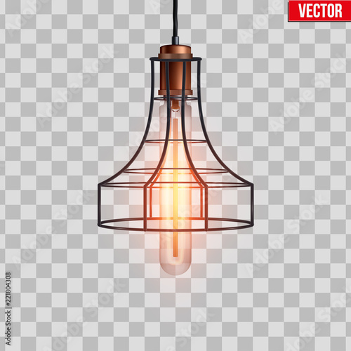 Decorative edison light bulb in Retro design copper wire lampshade. Vintage and antique style. Original Vintage design. Vector Illustration isolated on transparent background