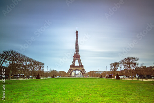 Beautiful tranquil long exposure view of the Eiffel tower in Paris, France