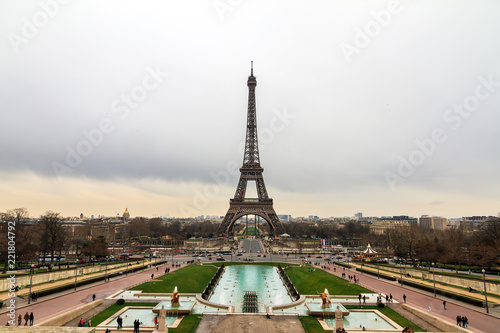 Beautiful view of the Eiffel tower seen from Trocadero square in Paris, France 