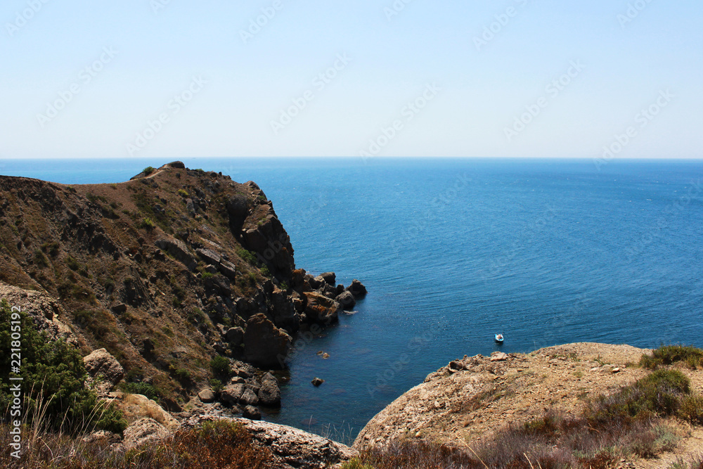 view from the top of the mountain to the Black Sea. Republic of Crimea