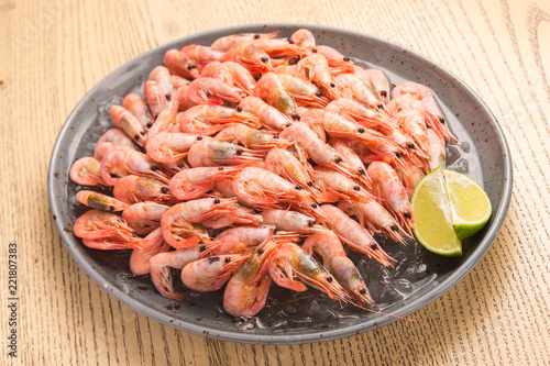 Fresh shrimp plate with lime slice