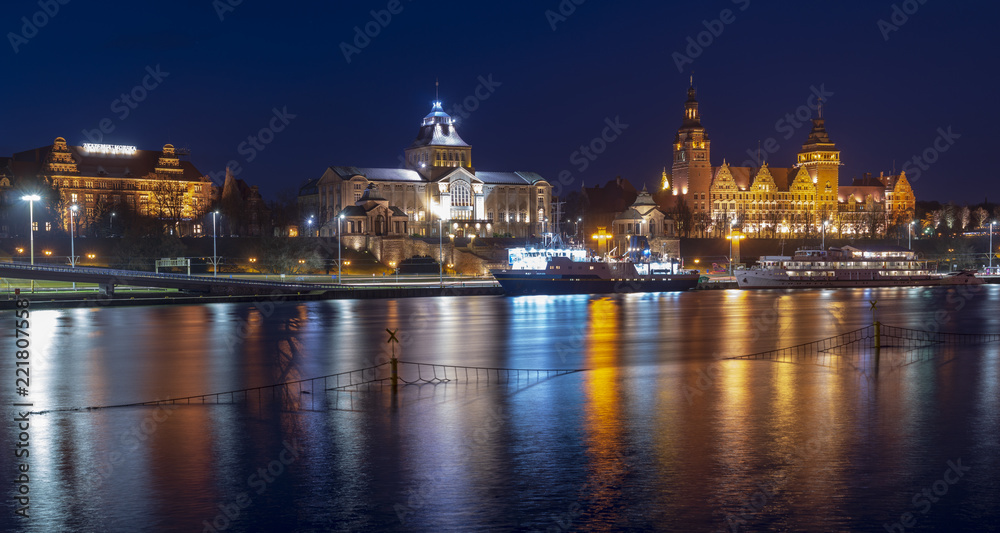Night panorama of the city-Szczecin, Poland