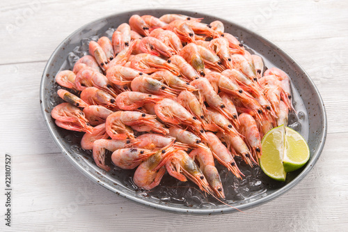 Fresh shrimp plate with lime slice