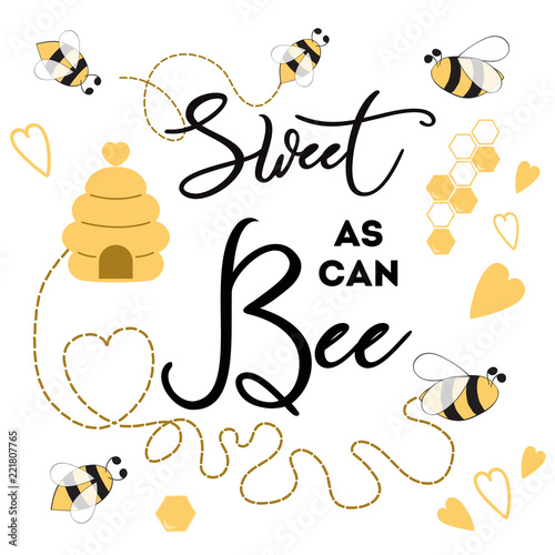 Sweet as can Bee banner bee on white background Cute banner design for Baby Shower Kids birthday