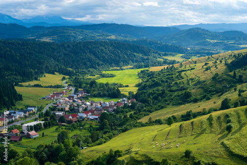 meadow in Slovak mountains at sunset