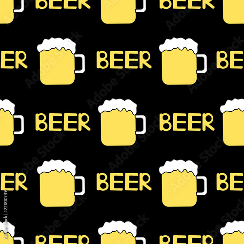 Seamless pattern with beer mug on the black background.