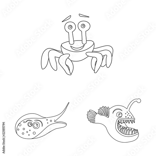 Vector design of sea and animal sign. Set of sea and marine stock symbol for web.