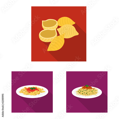 Vector illustration of pasta and carbohydrate sign. Set of pasta and macaroni vector icon for stock.