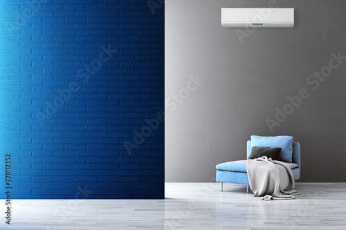 modern bright interiors apartment Living room with air conditioning illustration 3D rendering computer generated image