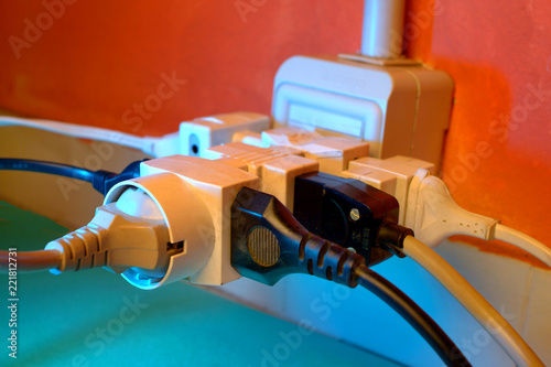 Obraz na plátně Domestic accidents, electrical plugs overload electrical system