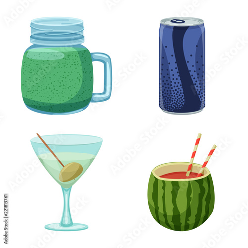 Vector illustration of drink and bar sign. Set of drink and party stock vector illustration.