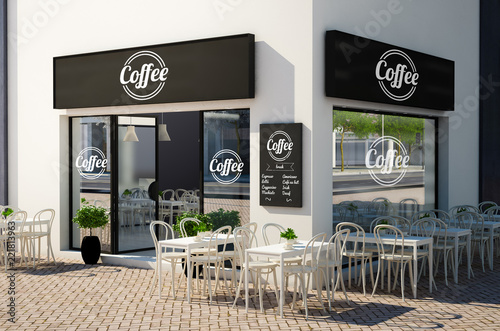 cafe store with terrace on the street mockup photo