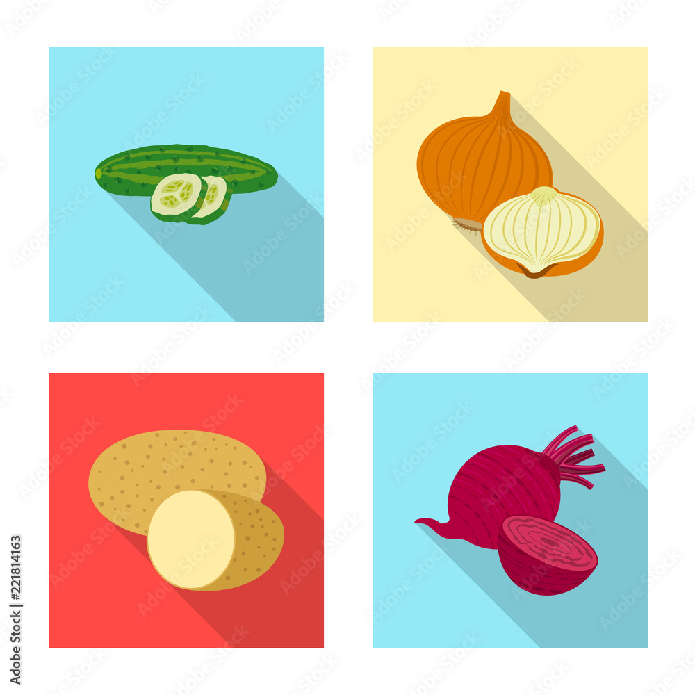 Vector illustration of vegetable and fruit icon. Set of vegetable and vegetarian stock vector illustration.