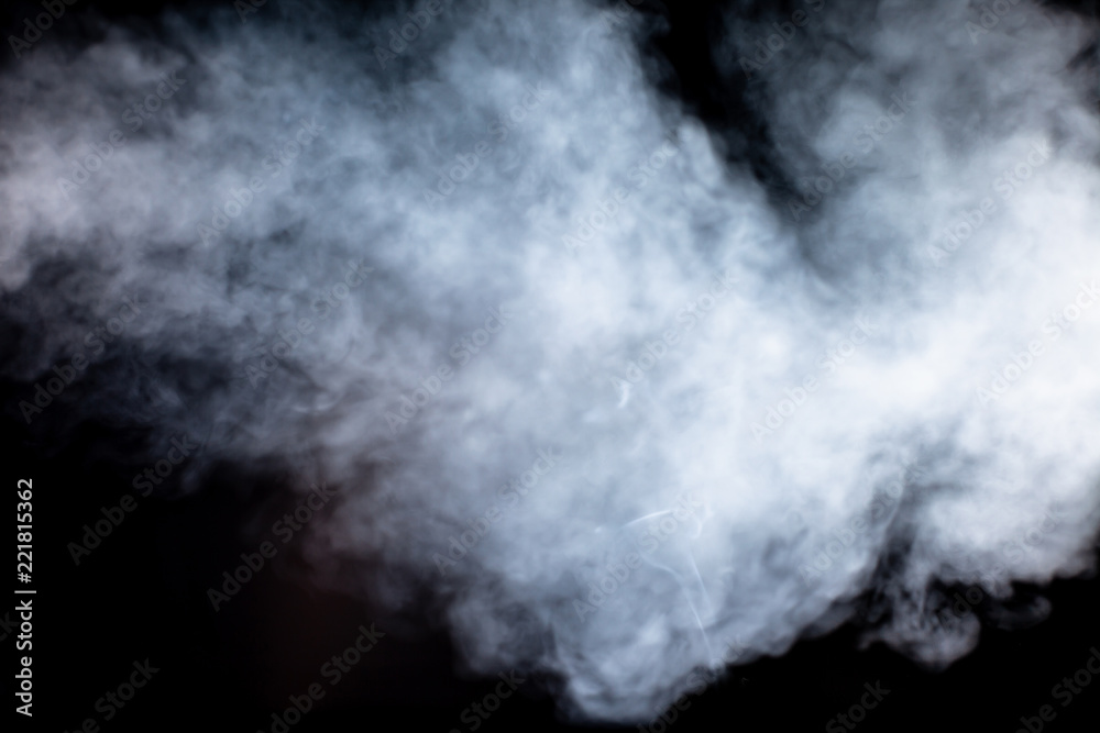 Smoke or fog steam set on black color background . Hazy steam curls for decorative special effect . Cigarette fumes or dry ice Smoking design.