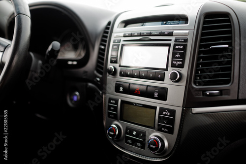Detail on the start button in a car. Car interior, key, start&st © VAKSMANV