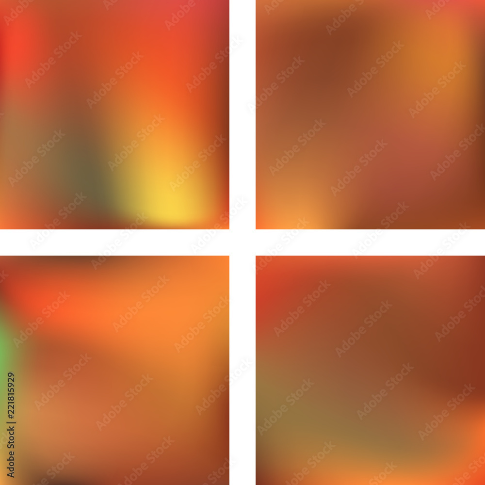 Set with abstract blurred backgrounds. Vector illustration. Modern geometrical backdrop. Abstract template. Brown, orange colors. Yellow, orange, brown colors.