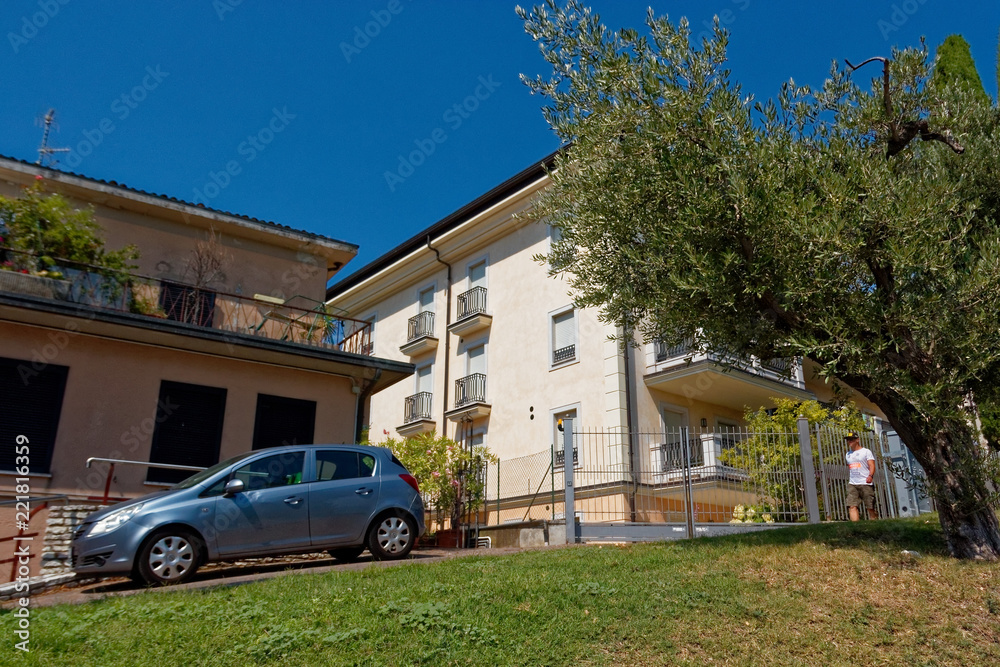 Sirmione, Italy 17 August 2018: Lake Garda. beautiful hotel in the city street.