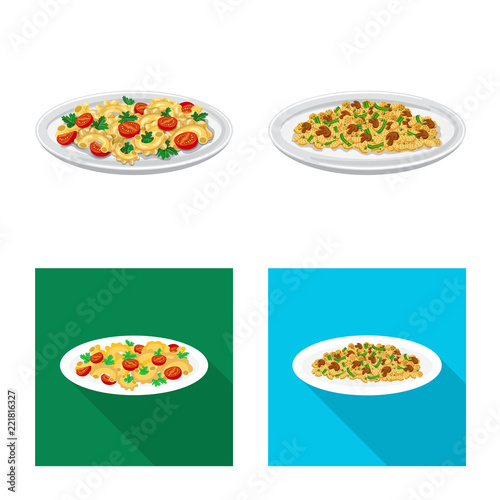 Isolated object of pasta and carbohydrate sign. Set of pasta and macaroni vector icon for stock.