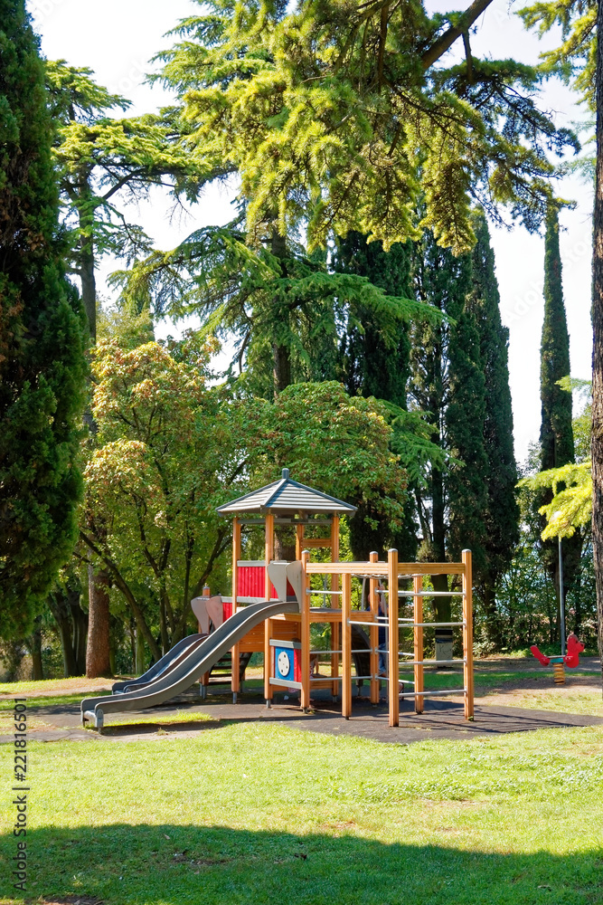 Sirmione, Italy 17 August 2018: Lake Garda. Park zone in the old town. Sirmione, Italy 17 August 2018: Lake Garda. Park zone in the old town.