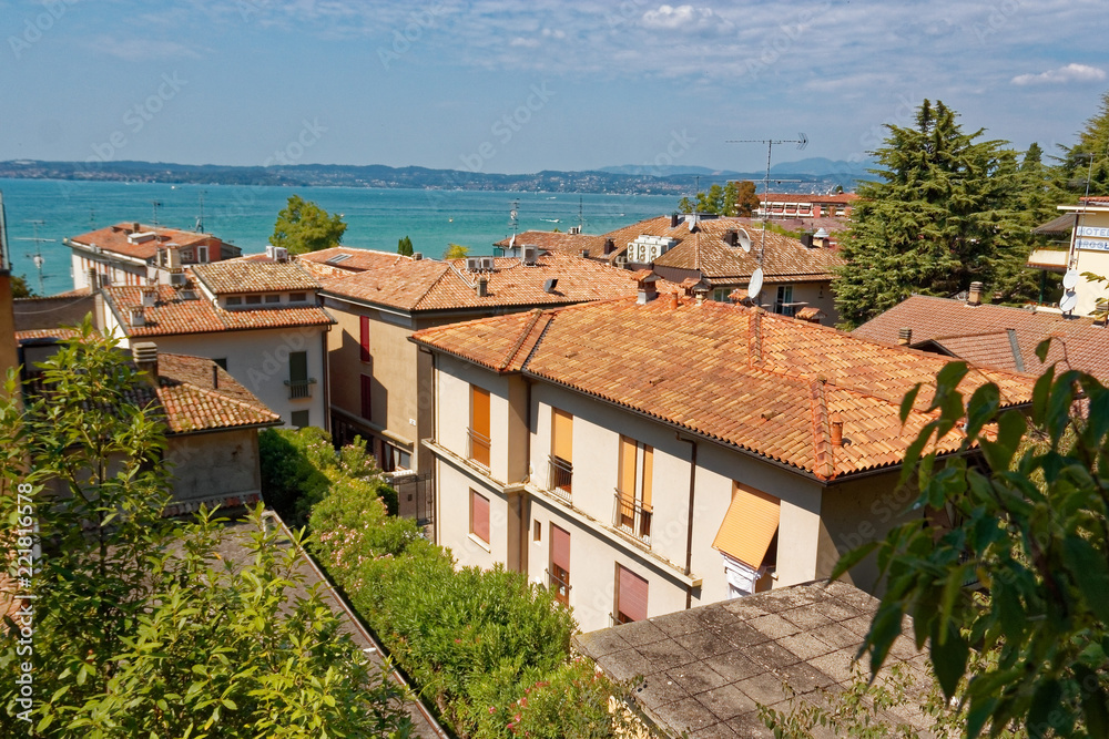 Sirmione, Italy 17 August 2018: Lake Garda. private houses in the old town.