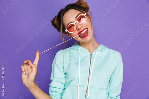 Obraz na plátně Portrait of a funny young girl with bright makeup
