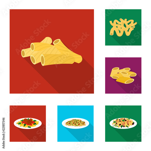 Vector illustration of pasta and carbohydrate logo. Collection of pasta and macaroni vector icon for stock.