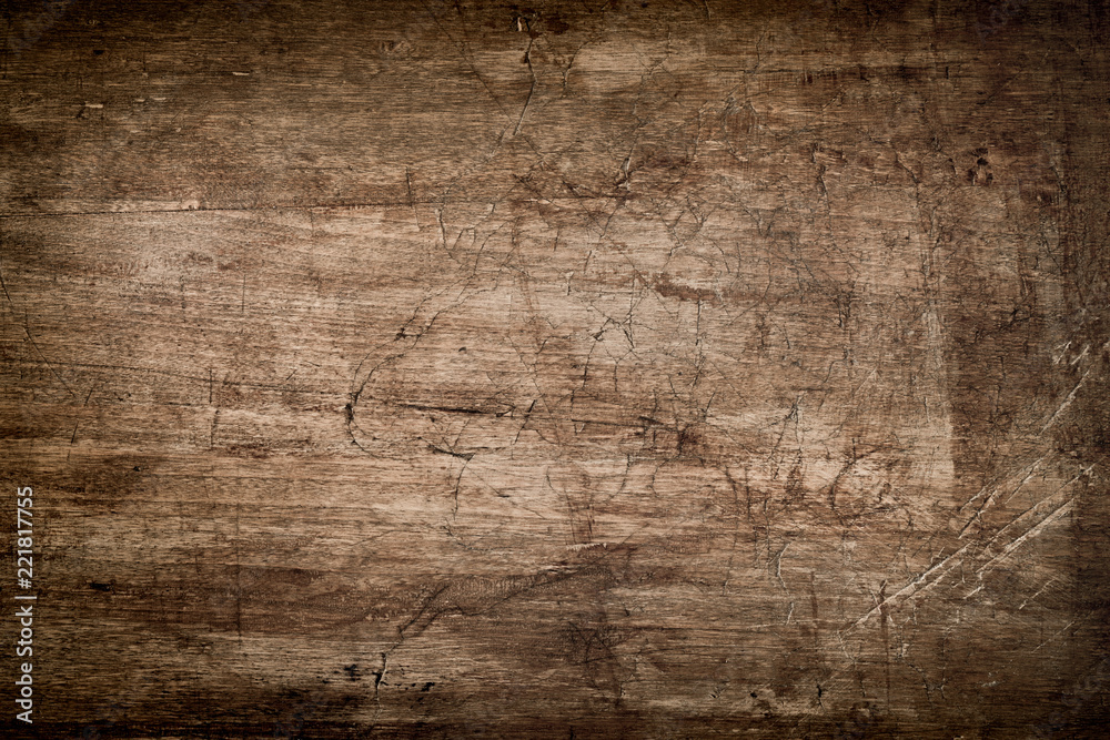 Plakat Ciemnobrązowy drewno tekstury z zadrapaniami
