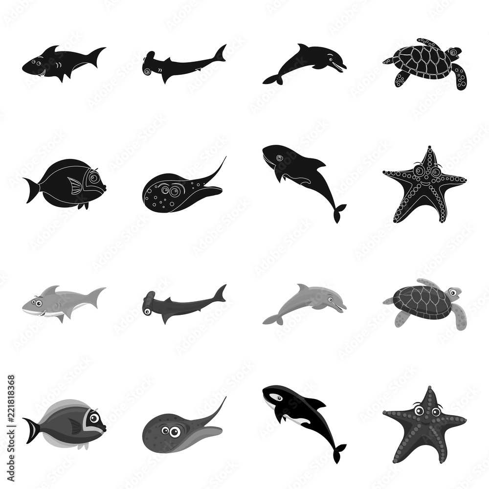 Fototapeta premium Isolated object of sea and animal logo. Set of sea and marine vector icon for stock.
