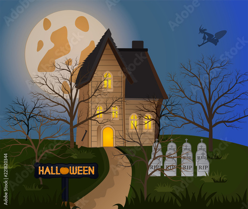 Home of the mysterious witch Living in the wild.And during the night and a cemetery graves. And the fear of the Halloween.And is a vector illustration and can be used as background