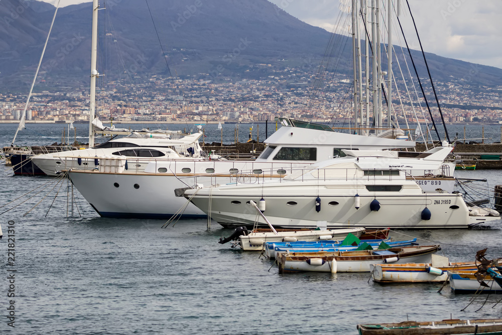Fototapeta premium boats and yachts in the port of Naples