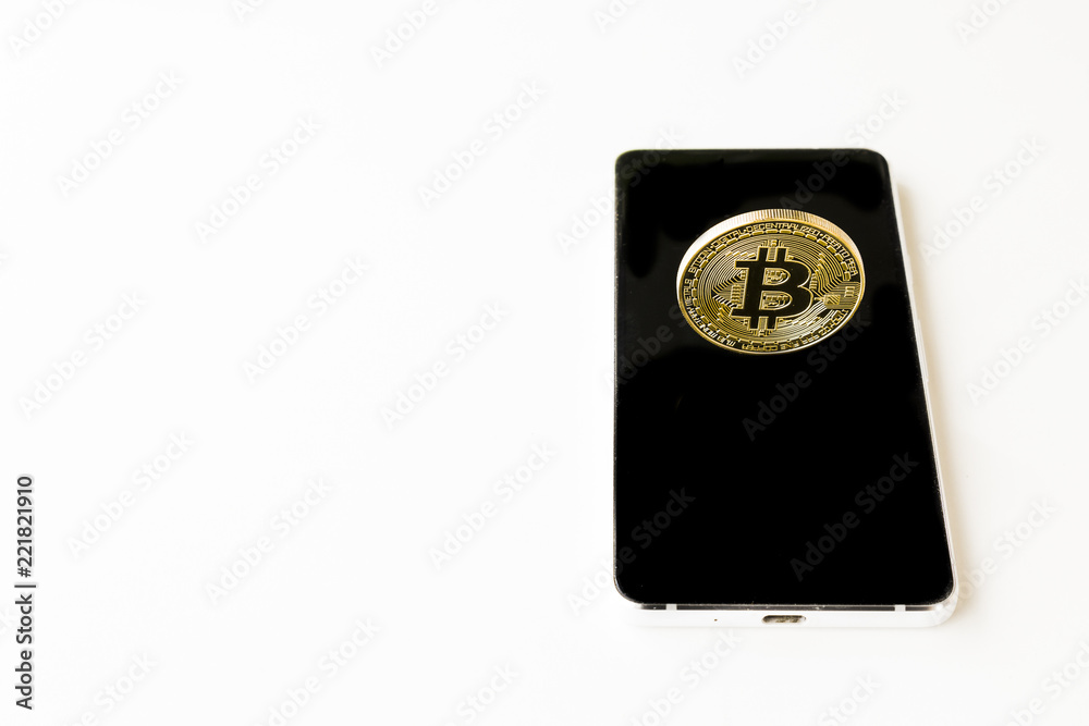 Bitcoin Cryptocurrency Digital Bit Coin BTC Currency Technology Business Internet Concept. Bitcoin over smartphone Bitcoin Cryptocurrency Digital Bit Coin BTC Currency Technology Business Internet Concept. Bitcoin over smartphone