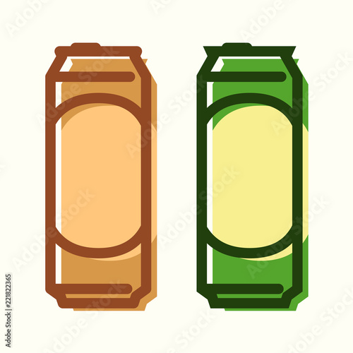 Can of Beer. Set of lineart vector icons isolated on white background.
