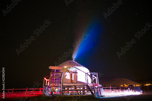 The dome house under the starry night sky