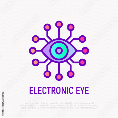 Electronic eye thin line icon  Cyber eye. Modern vector illustration.