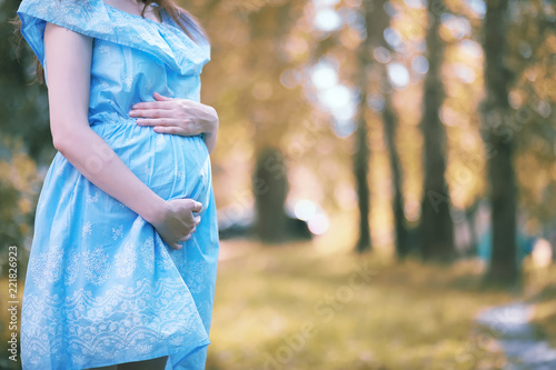 Pregnant girl in a dress in nature