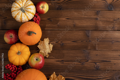 Autumn harvest on wooden table