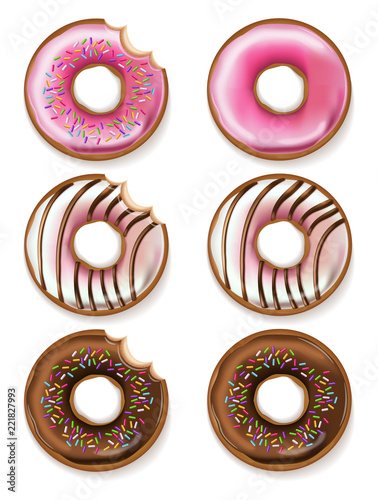 Donuts Vector realistic. 3d detailed desserts illustrations