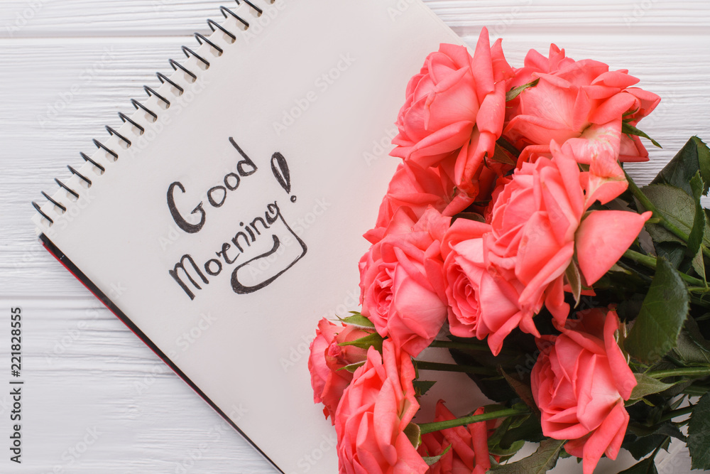 Rose Flowers And Good Morning Wish In