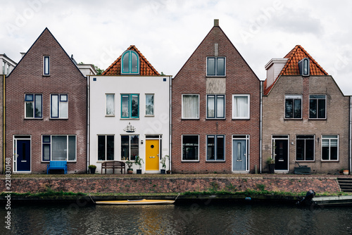 Scenic view of canal and row houses in The Netherlands