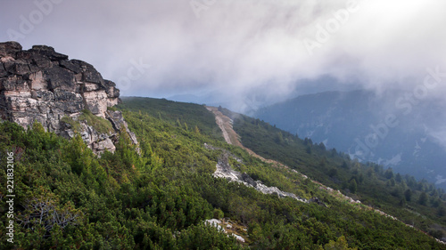 Amazing panorama with fog from Yastrebets, Rila mountain, Bulgaria © hdesislava