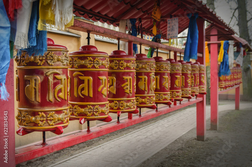 Prayer wheels at the yard of  Datsan Gunzechoinei. © g_reg
